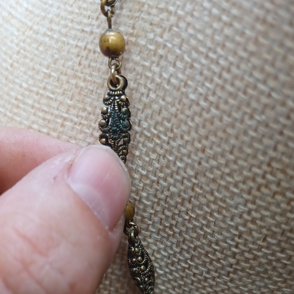 Western Germany Clear Rhinestone and Filigree Pearl Necklace - Picture 5 of 12